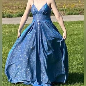 Elegant Blue Glitter Prom Dress